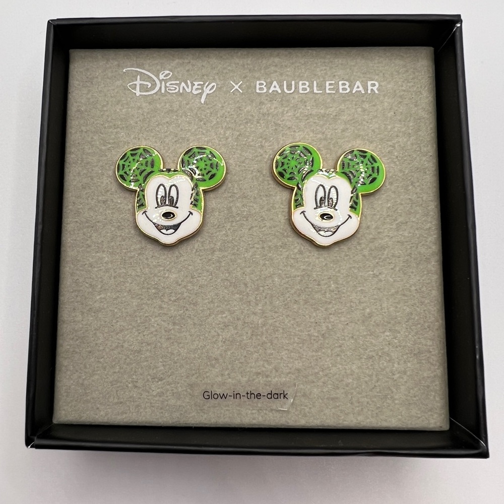 Disney X BaubleBar Halloween Mickey Mouse Glow In The Dark Spider Web Earrings